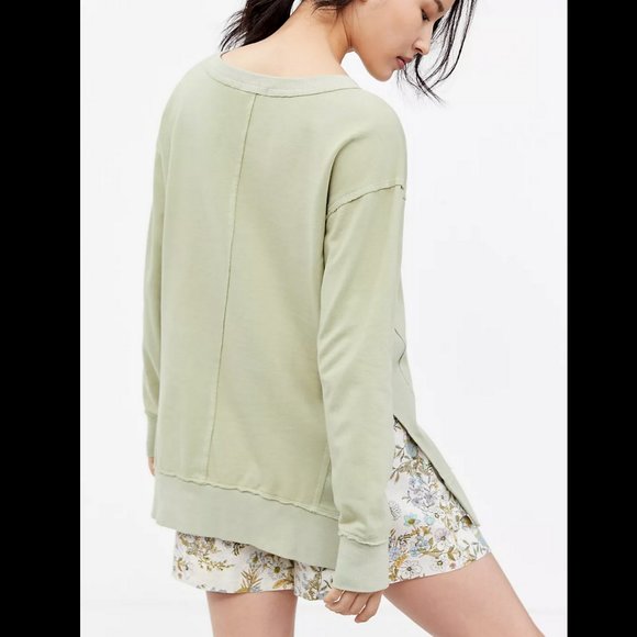 ANTHROPOLOGIE T.La GUACAMOLE GREEN LONG SLEEVE TUNIC SWEATSHIRT - Picture 2 of 4